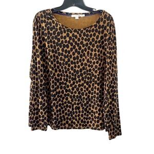 Boden Cheetah Animal Print Long Sleeve Pocket Top US 14 Brown Black Minimalist